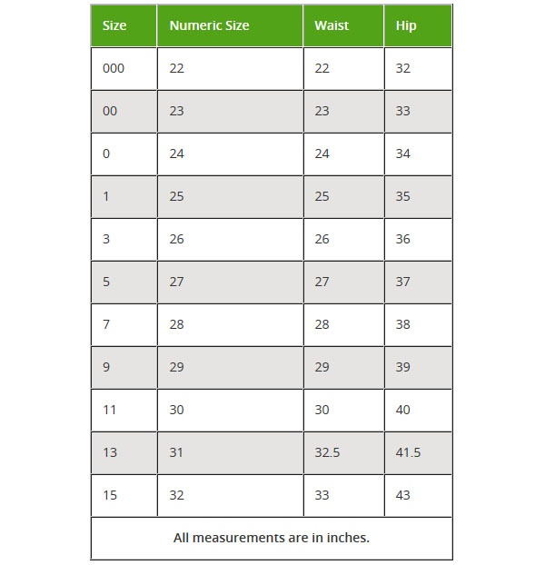 arizona jeans juniors size chart