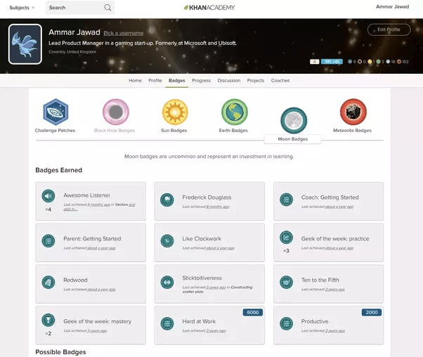 How to get a moon badge in Khan Academy Quora