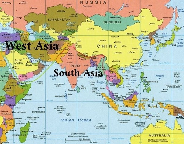 Is India, as large as it is, considered Asia or Middle