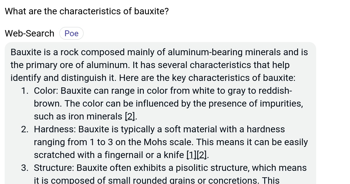 What are the characteristics of bauxite? Poe
