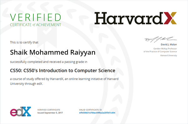 Harvard Programming Certificate Master of Documents