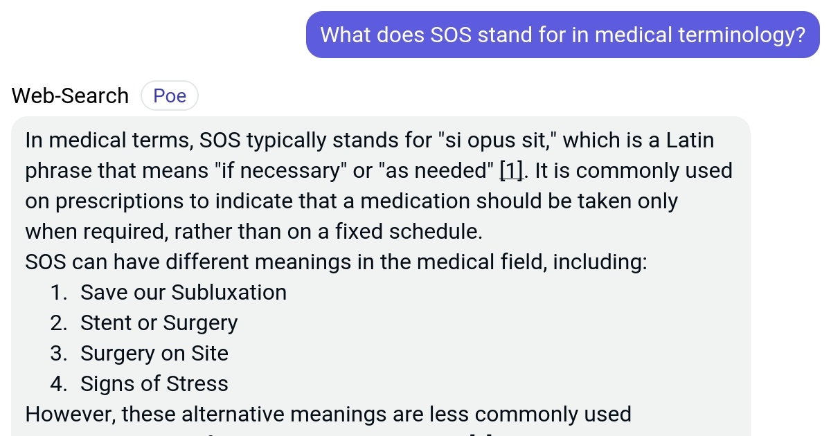 What does SOS stand for in medical terminology? Poe