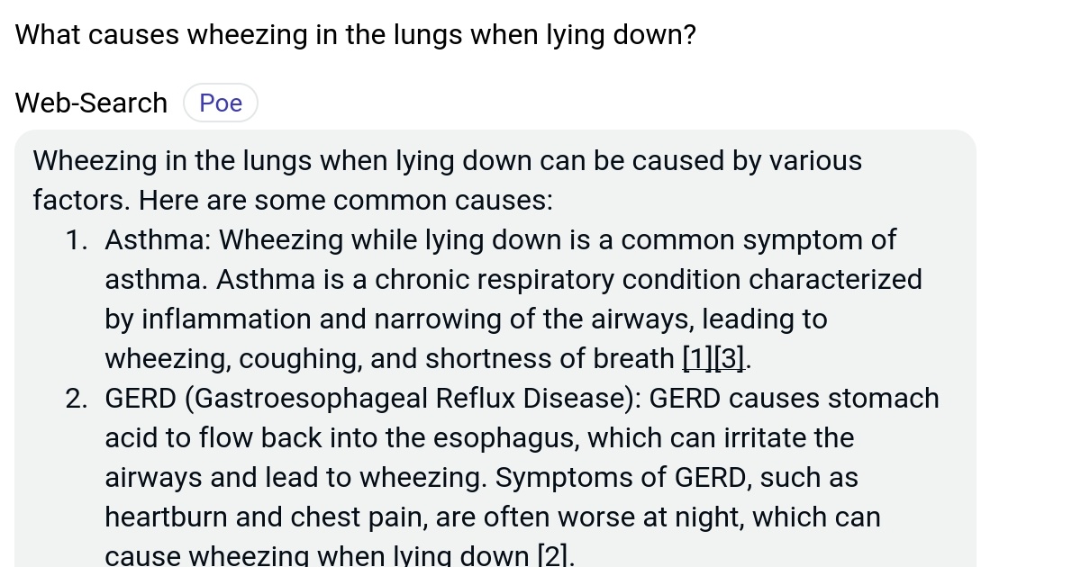 What causes wheezing in the lungs when lying down? Poe