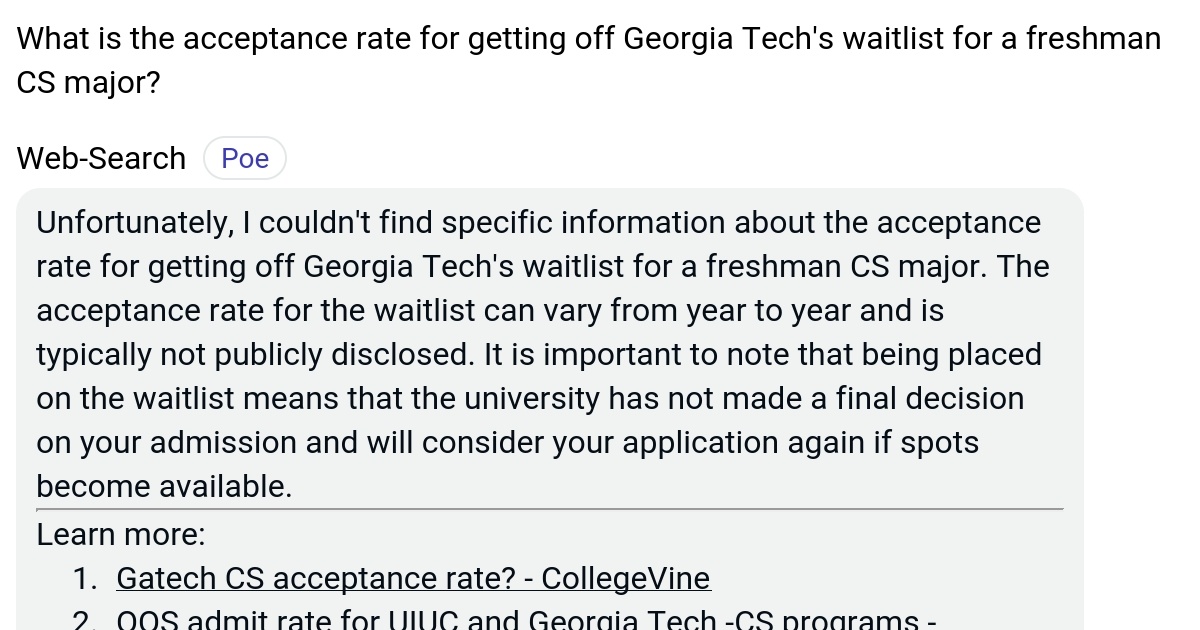 What is the acceptance rate for getting off Tech's waitlist for