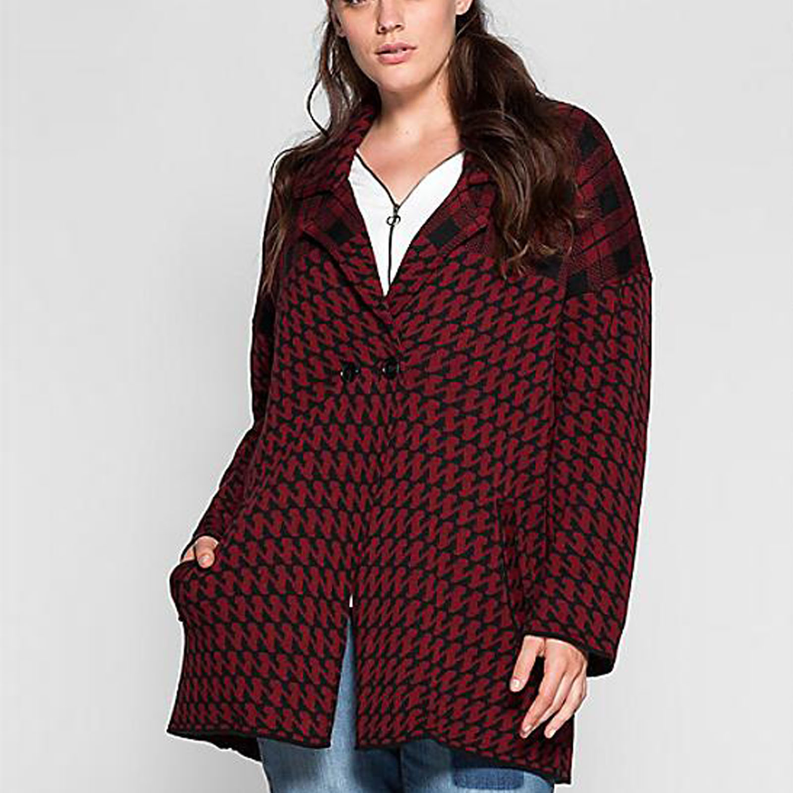 warme Strickjacke dicker STRICKMANTEL Jacke Cardigan Bordeaux SCHWARZ