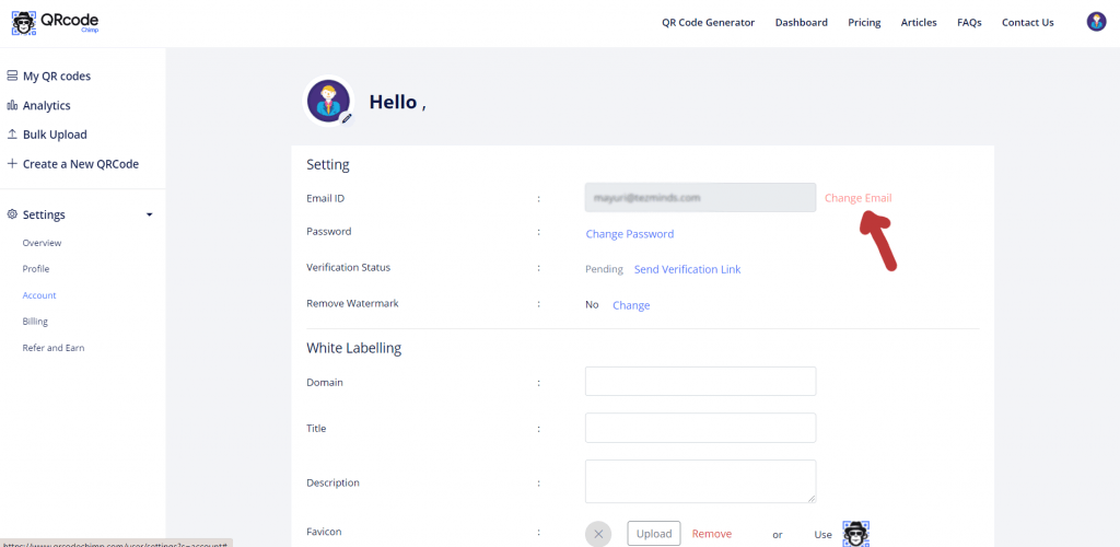 Can I change the email address in my QRCodeChimp account? QRCodeChimp