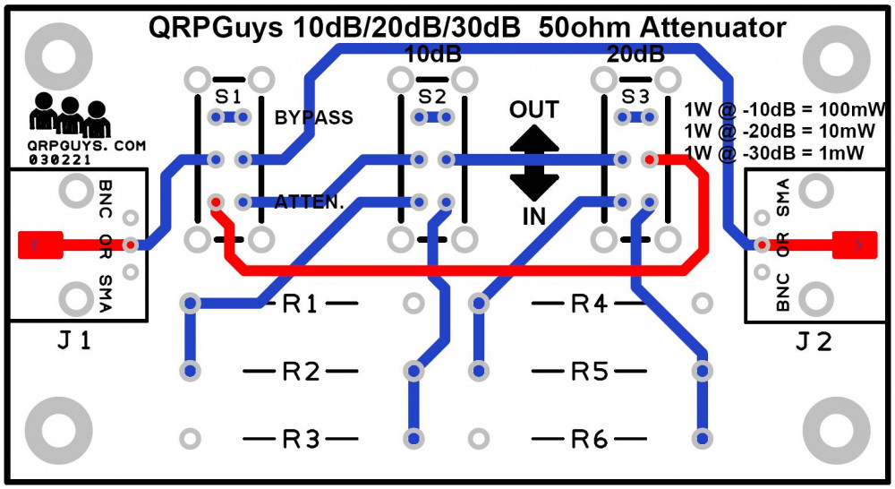 QRPGuys 10/20/30dB 50Ω Switched Attenuator - QRPGuys