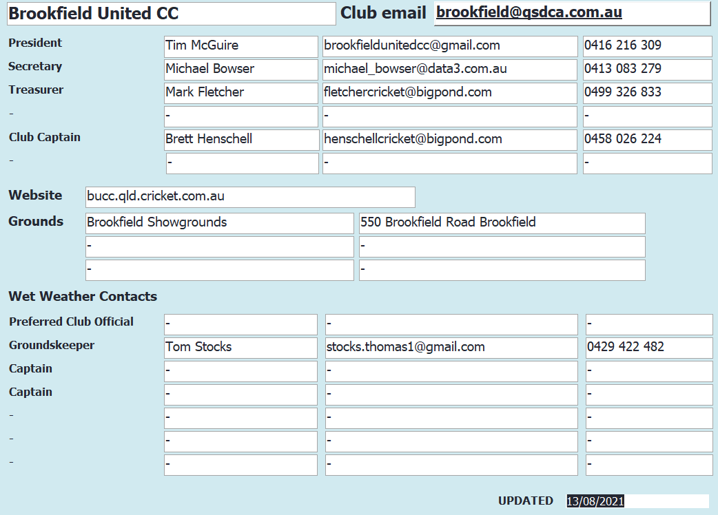 10b Club Contacts Queensland Sub Districts Cricket Association