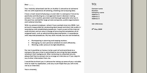 Cover Letter for Senior Internal Auditor QS Study