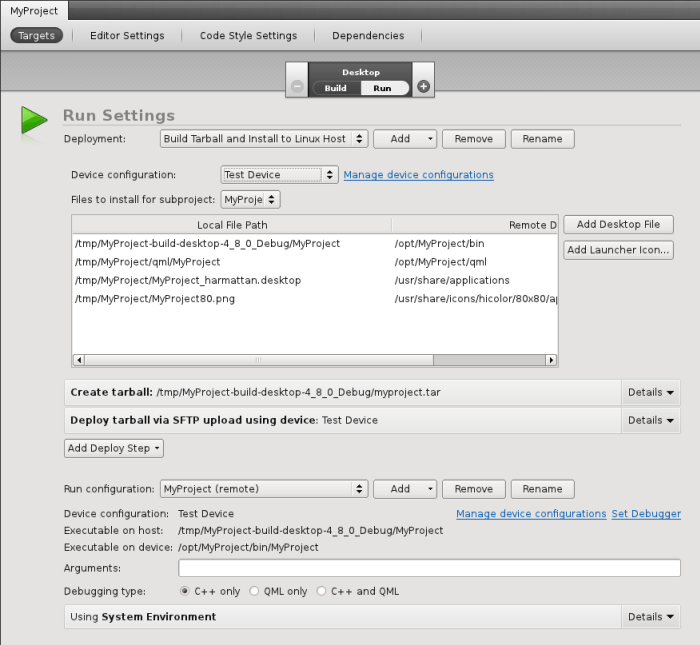 Qt Creator Specifying Run Settings