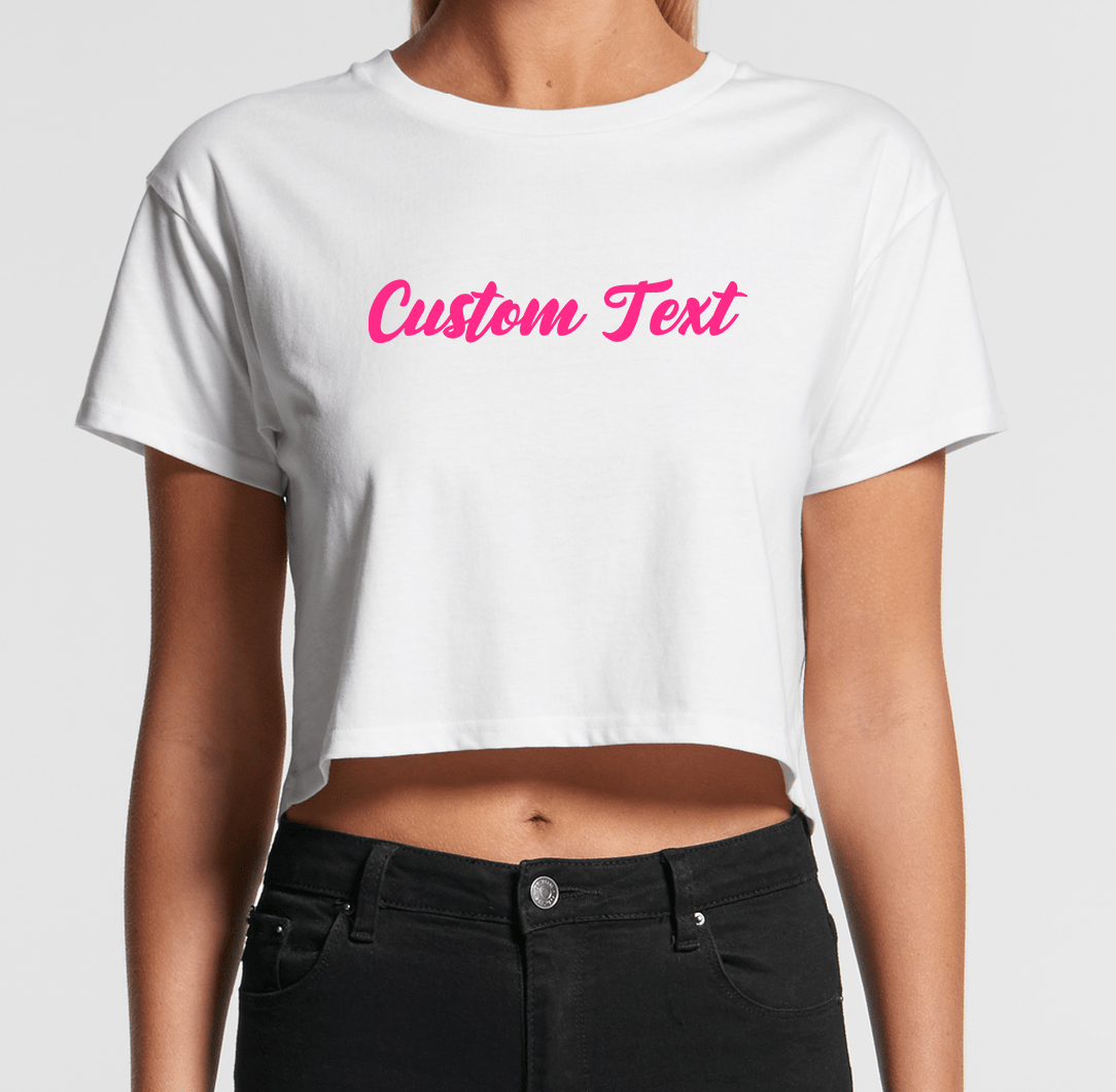 Custom Crop Top Tee Print Australia, Custom Text Tshirt Printing QTees Perth