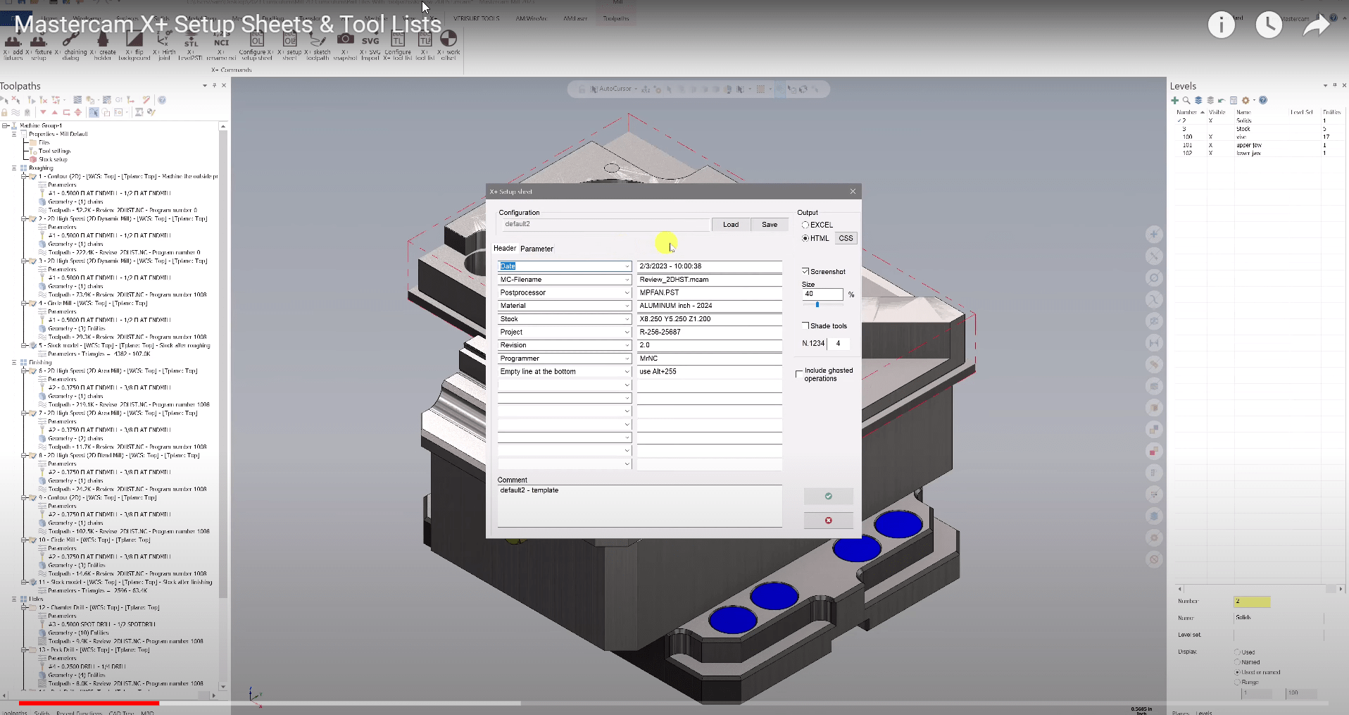 Mastercam X+ Setup Sheets and Tool Lists