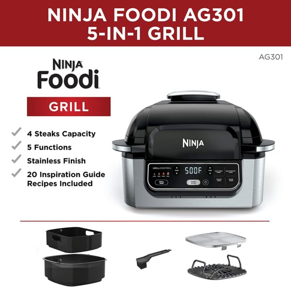 Ninja Foodi AG301 5in1 Indoor Electric Countertop Grill with 4Quart