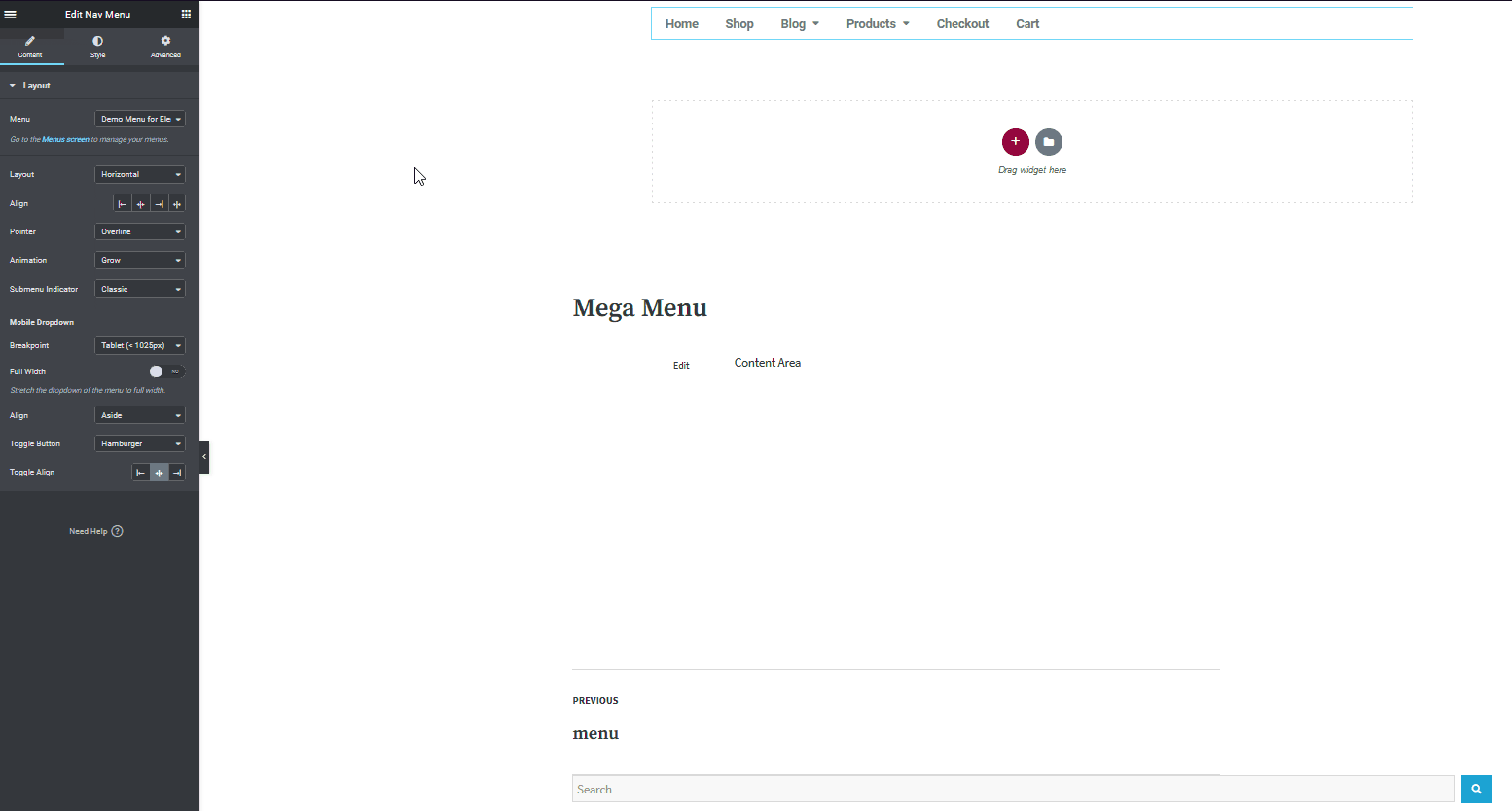 Create Mega Menu with Elementor using the Nav Menu