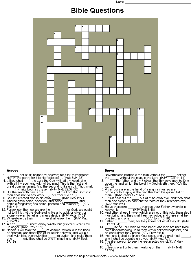 >Free religious worksheets made with Wordsheets, the word search, word scramble and crossword