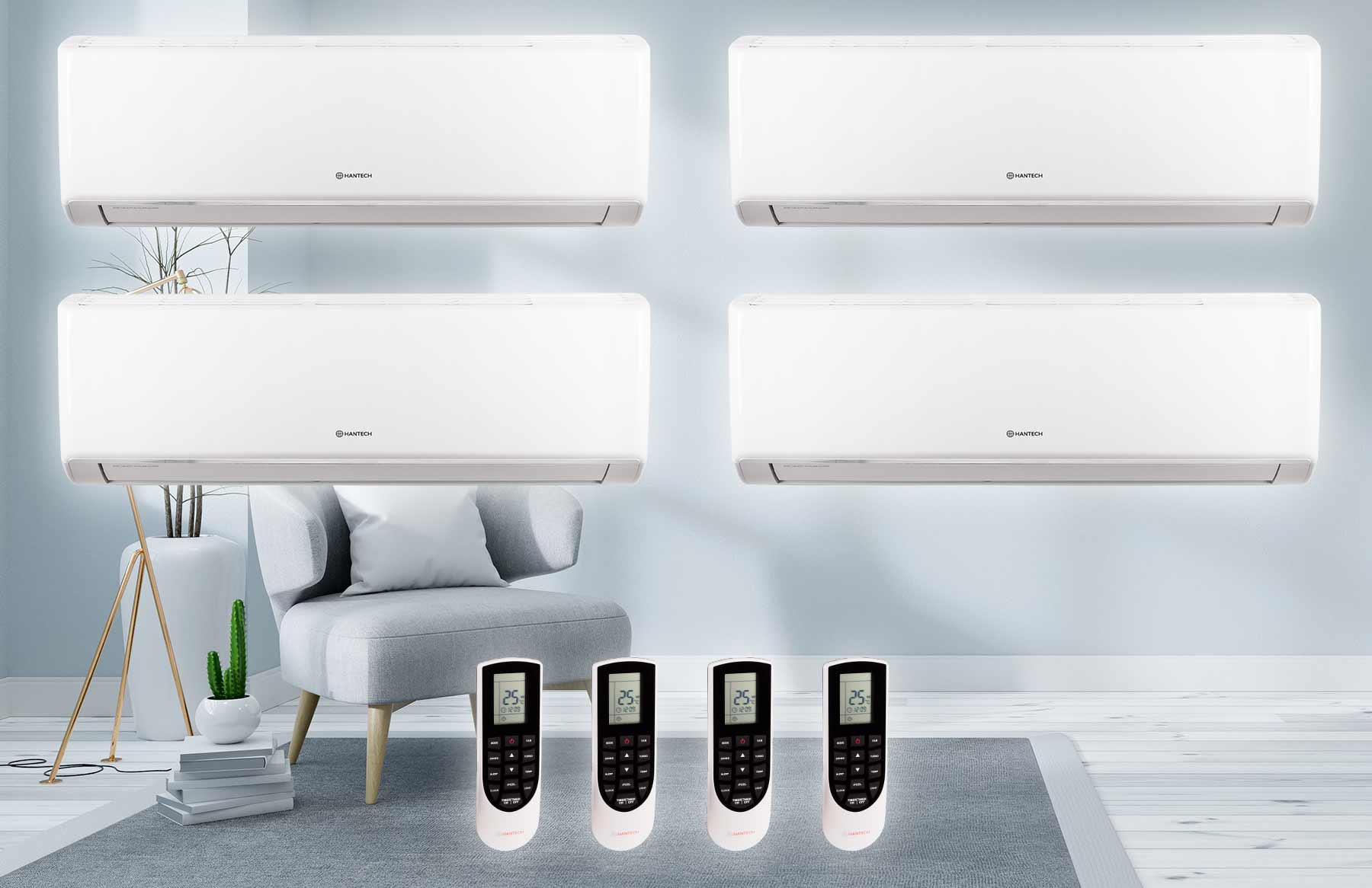 HANTECH Multi Split Klimaanlage 36000 BTU 4x 9000 Innen Klima Wifi