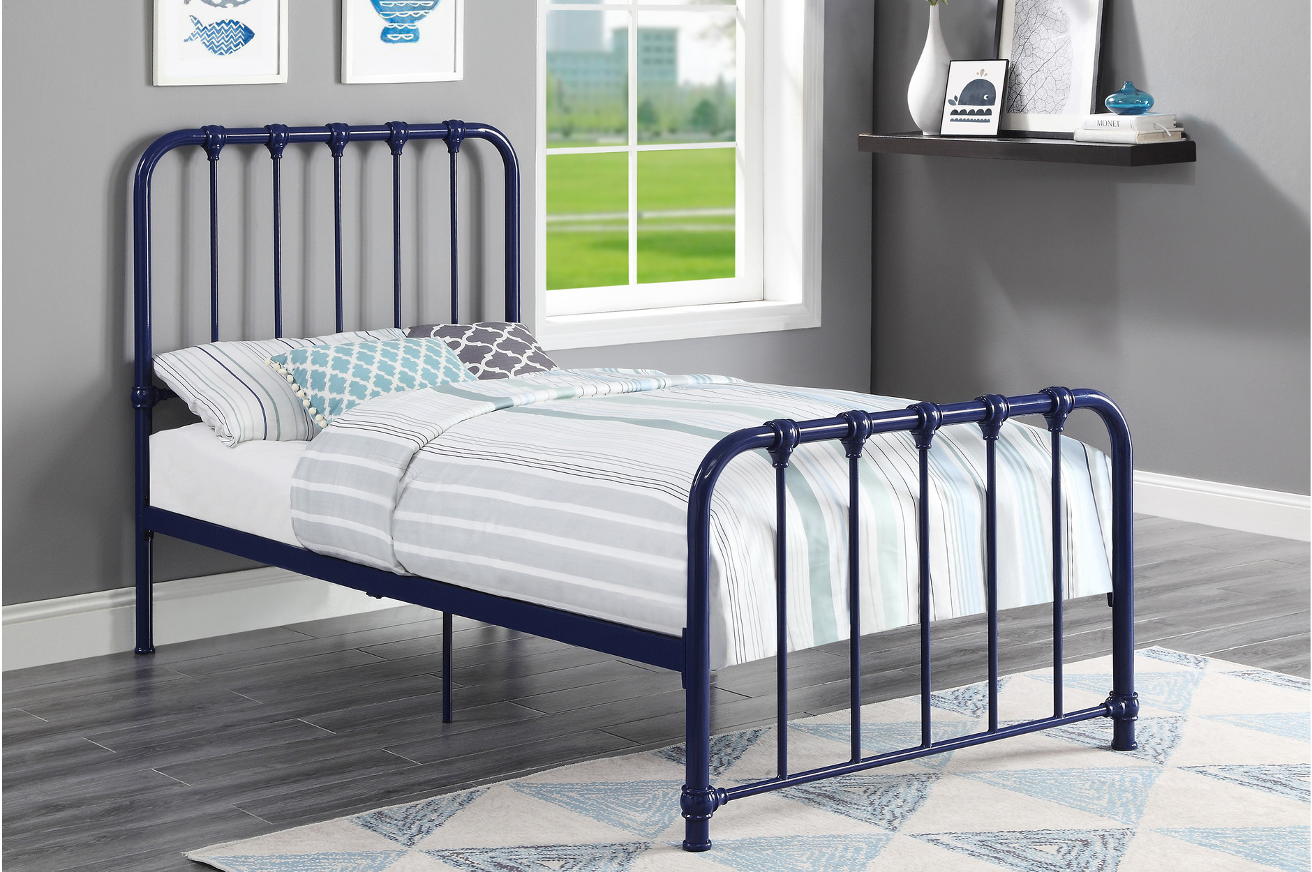 Twin Bed in Navy Blue Quality Furniture