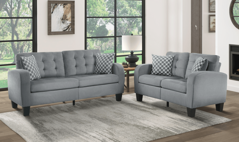 2 Piece Sofa & Love Set c Grey Fabric Quality Furniture
