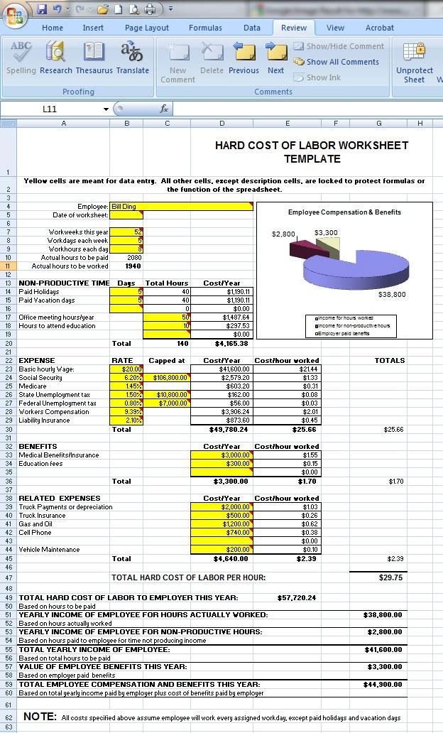 Hard Cost of Labor Worksheet