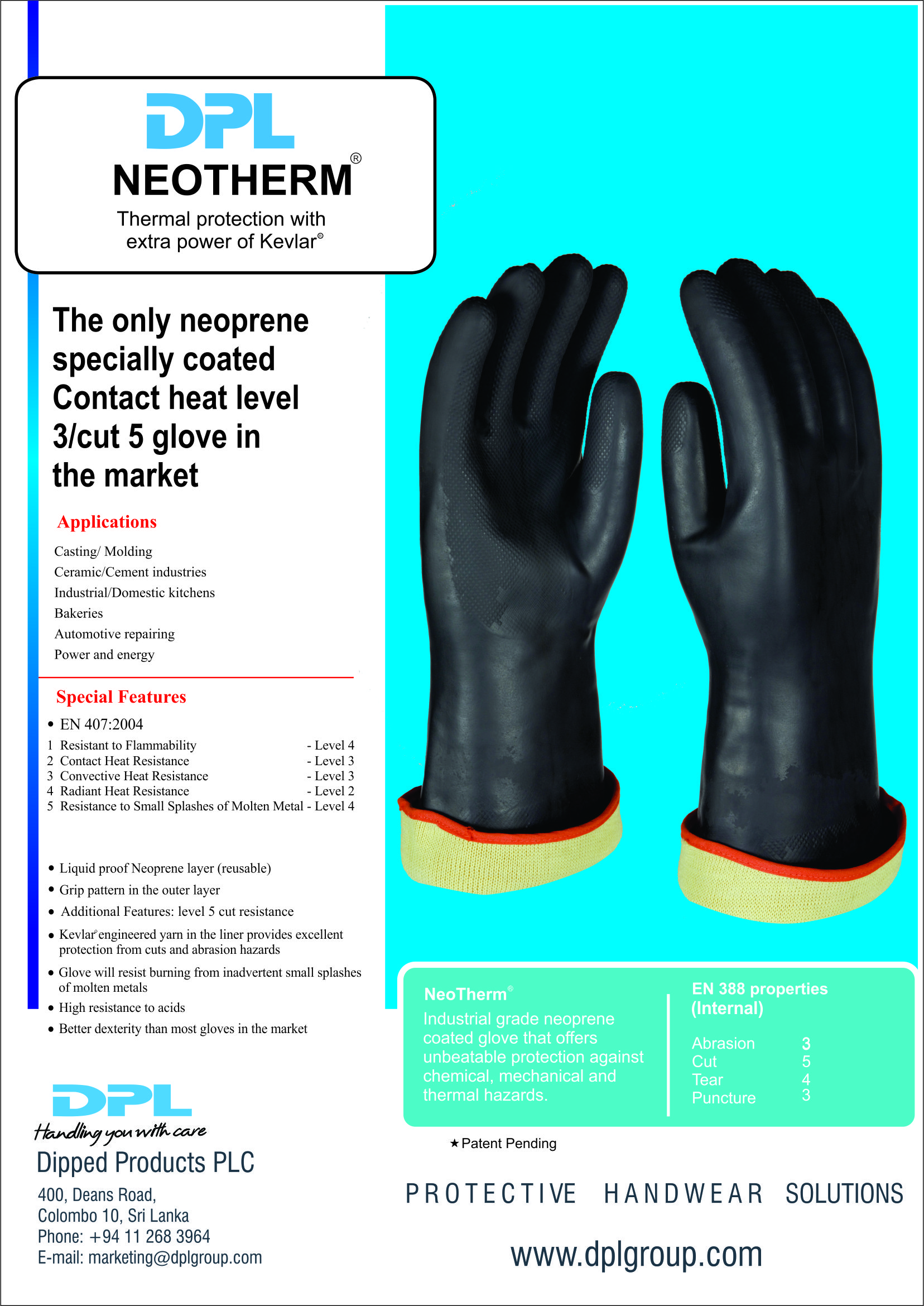 DPL NeoTherm Cut, Heat & Chemical Resistant Neoprene & Kevlar Gloves