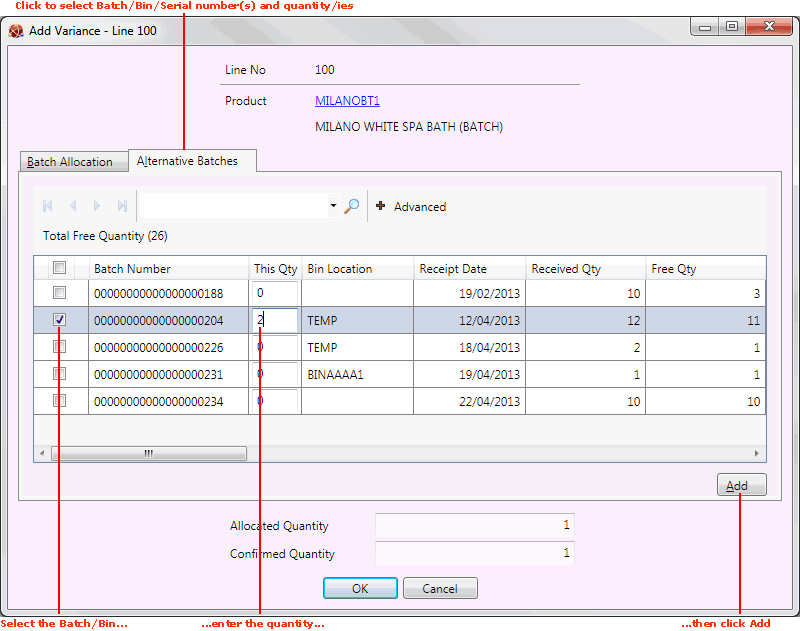 Confirming Lines And Recording Variance On Despatch Notes