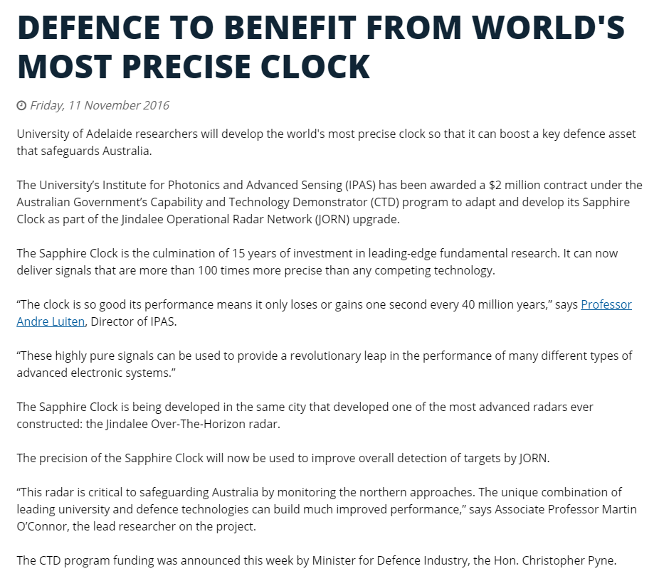 Defence to benefit from World’s most precise clock QuantX Labs