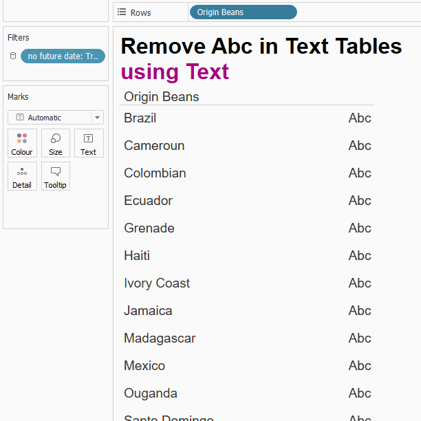 Remove Abc in Text Tables in Tableau QueenOfData