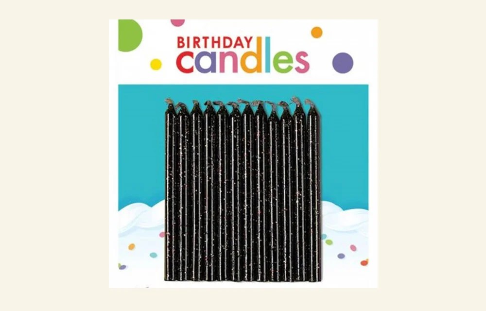 Black Glitter Candles 12pk Queenparty