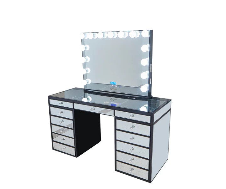 Eva Mirrored Hollywood Makeup Vanity Station Queen Vanity Outlet