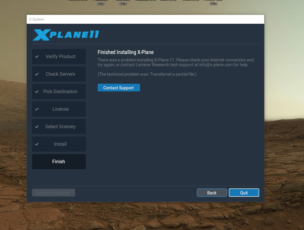 error message during xp11 install "transferred partial file" XPlane Q&A