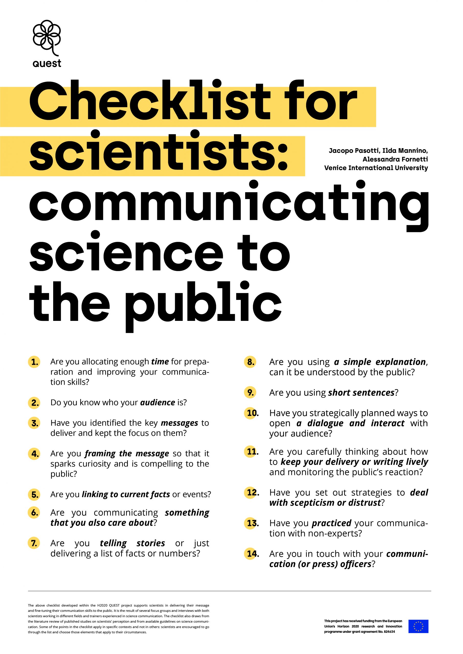 Checklist for scientists communicating science to the public