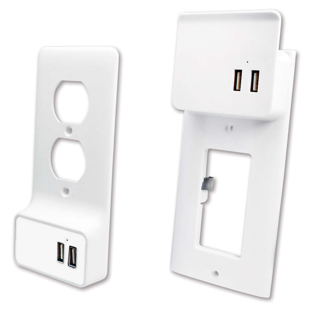 WALL PLATE W/ DUAL USB CHARGING, WHITE, ETL Quest Technology