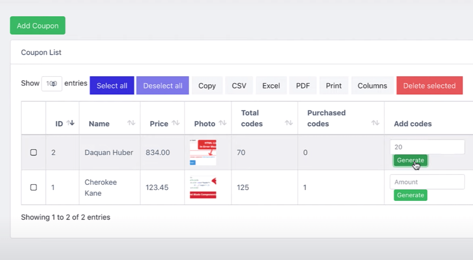 Laravel Digital Coupons Quick Admin Panel