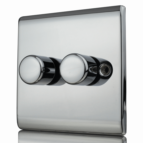 Polished Chrome 2 Gang LED Push Dimmer Switch Quickbit