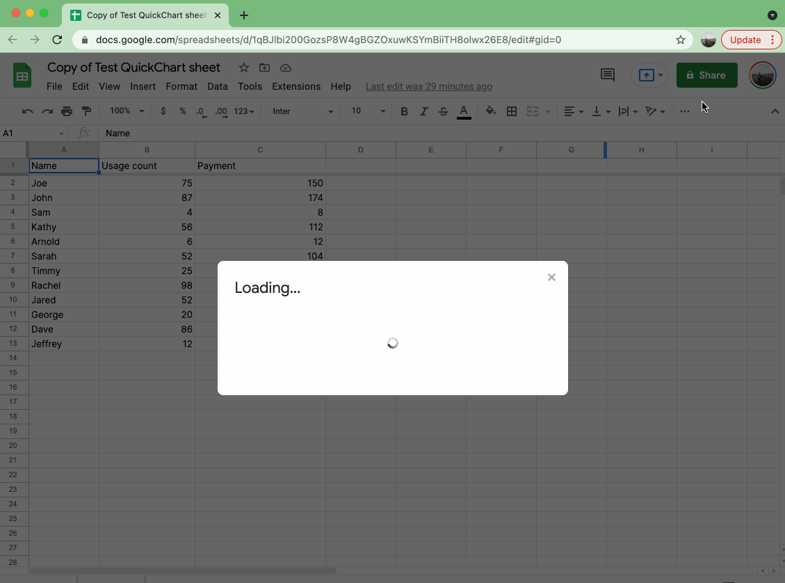 Dynamic charts using Google Sheets as a data source QuickChart