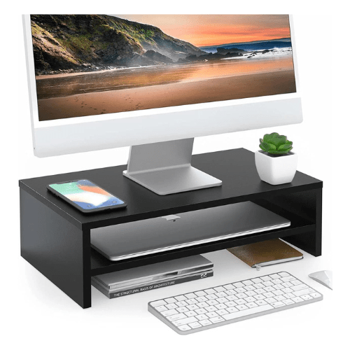 VTEC Home Modern Wooden Monitor Stand / Desk Storage Organizer / Laptop