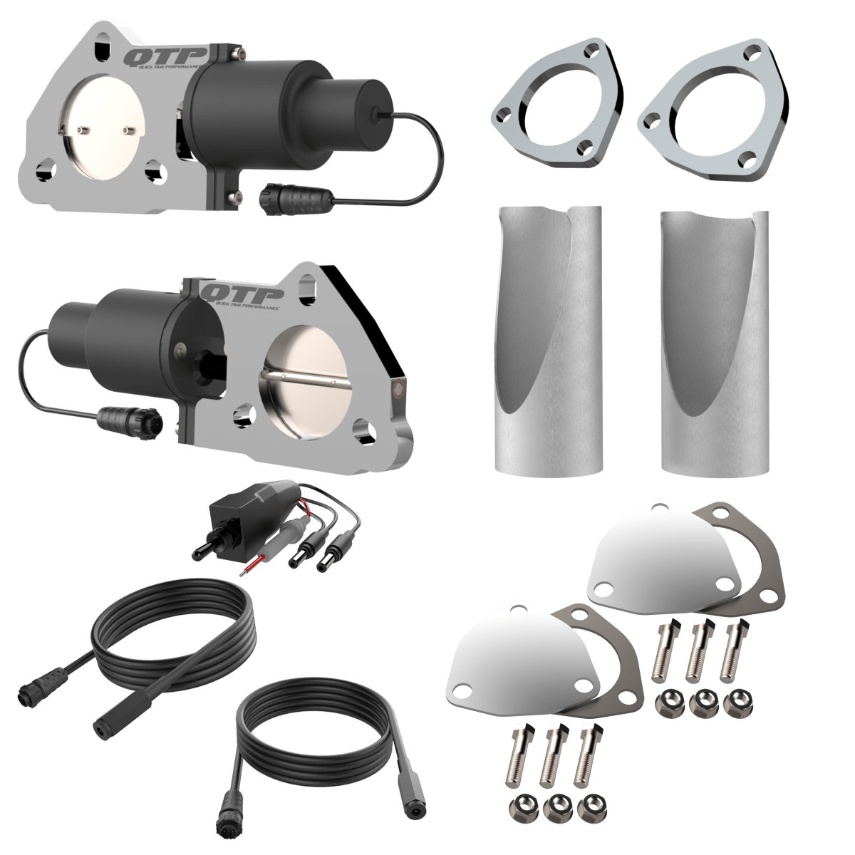 Dual 2.50 Inch QTP Electric Exhaust Cutout DIY Combo Kit