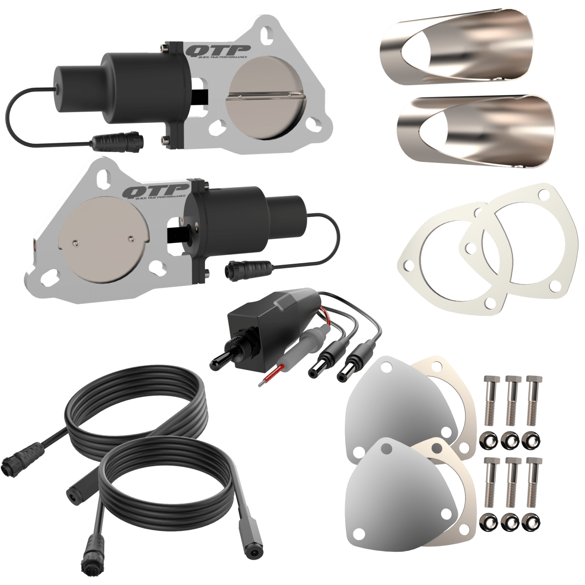 Dual 2.75 Inch QTP Electric Exhaust Cutout DIY Combo Kit
