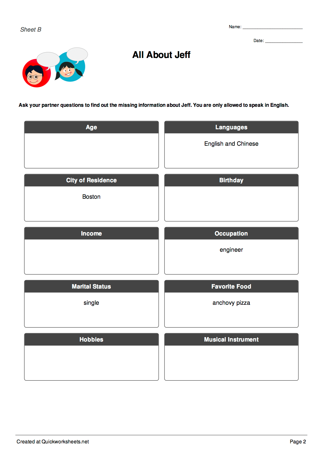 Information Gap Worksheet Generator
