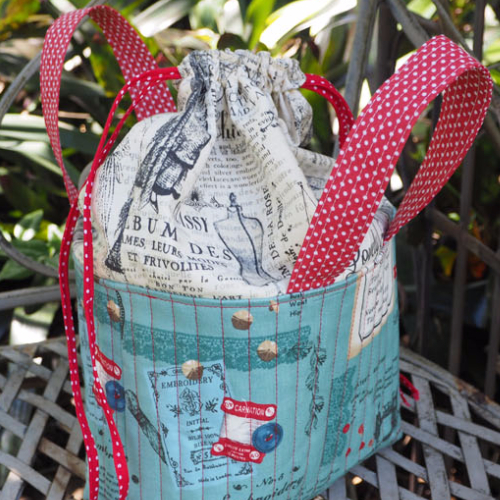 Sewing Basket With A Drawstring Or Use As A Lunch Tote Quilting Cubby