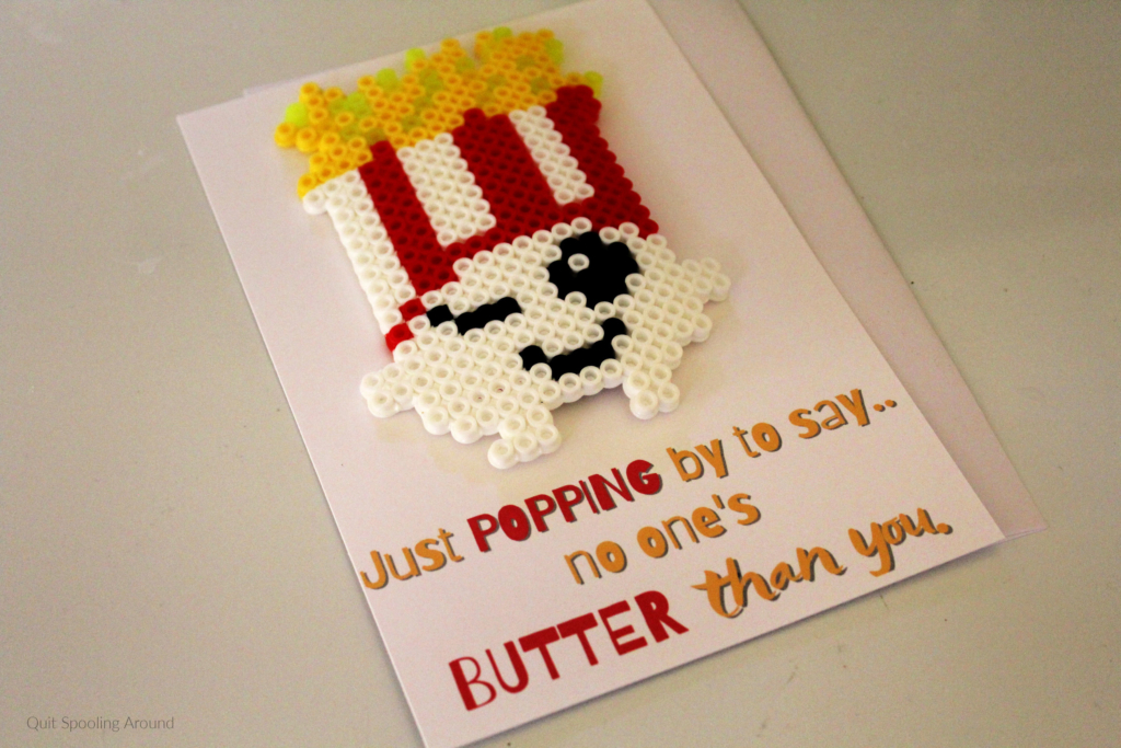 Popcorn Perler Bead Pun Card Quit Spooling Around