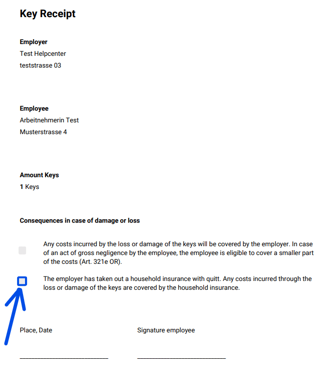 What is the document &quot; Key receipt &ldquo;? – quitt/en