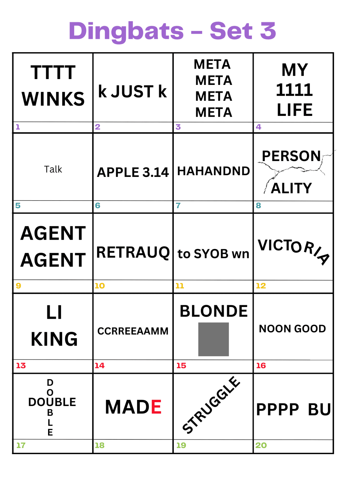 Dingbats Quiz (Set 3) Picture Puzzle Questions & Answers 2024