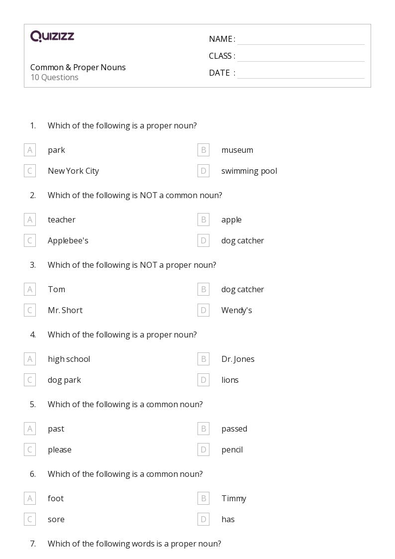 50+ Proper Nouns worksheets for 4th Grade on Quizizz Free & Printable
