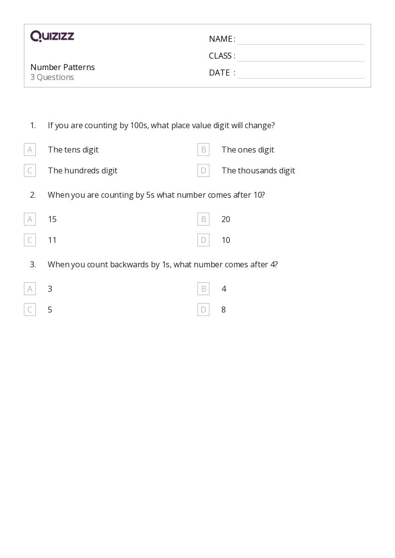 50+ Number Patterns worksheets for Kindergarten on Quizizz Free