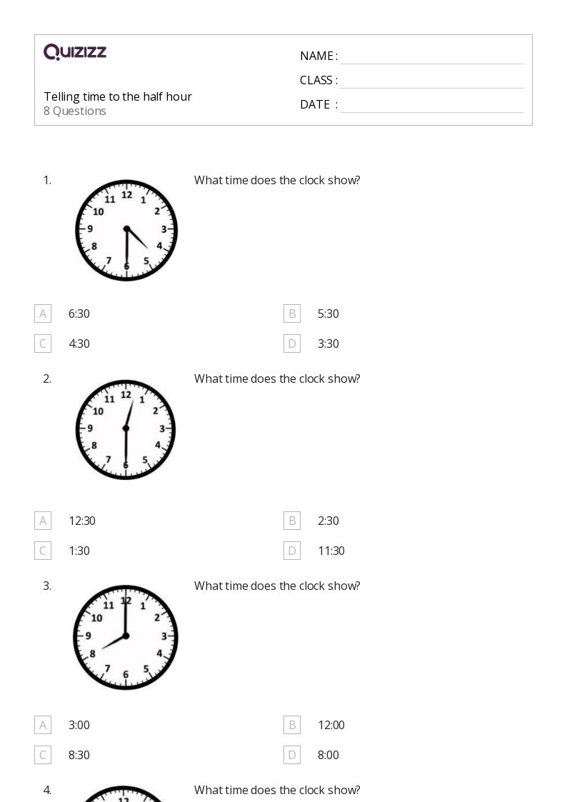 50+ Time to the Half Hour worksheets for 2nd Grade on Quizizz Free