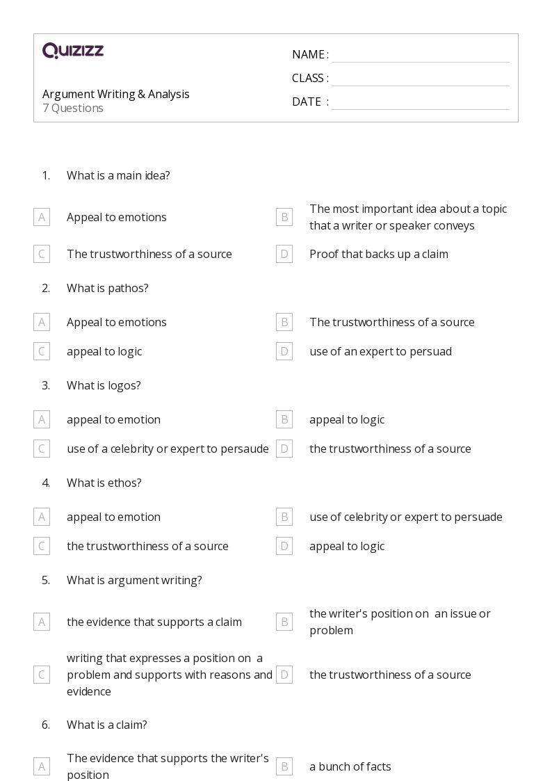 50+ Argument Writing worksheets for 8th Year on Quizizz Free & Printable