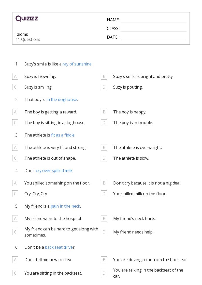 50+ Idioms worksheets for 5th Grade on Quizizz | Free & Printable