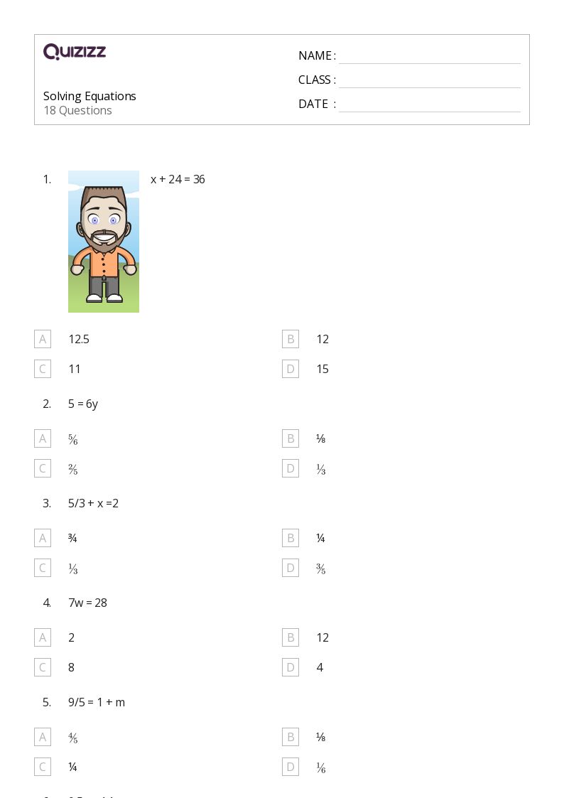 50+ Solving Equations worksheets for Kindergarten on Quizizz | Free