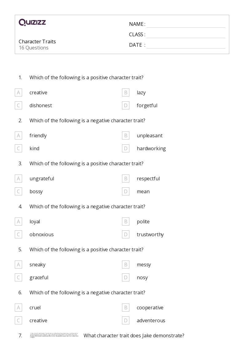 50+ Analyzing Character worksheets on Quizizz Free & Printable